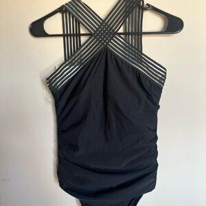 NWT - Womens UPF 50 Crossover Neck Detail One Piece Swimsuit